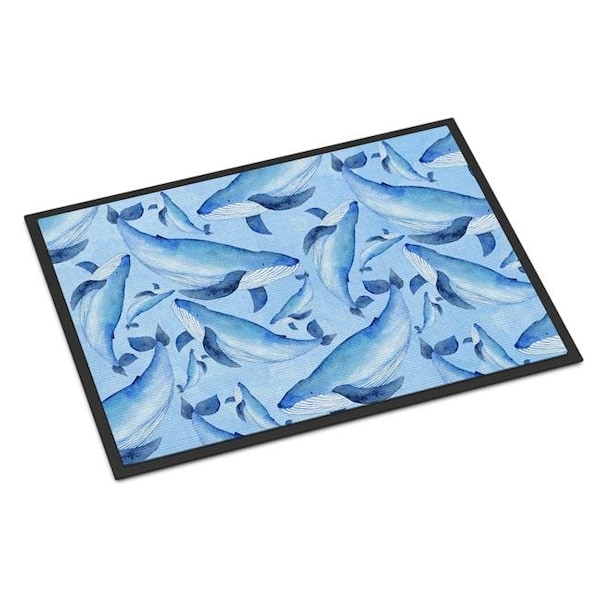 Carolines Treasures BB7575JMAT Watercolor Nautical Whales Indoor or Outdoor Mat; 24 x 36 in. BB7575JMAT - main